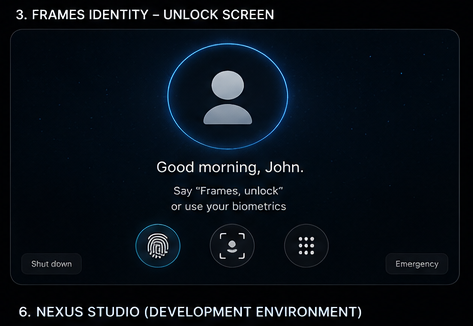 Concept of Frames biometric and voice unlock screen